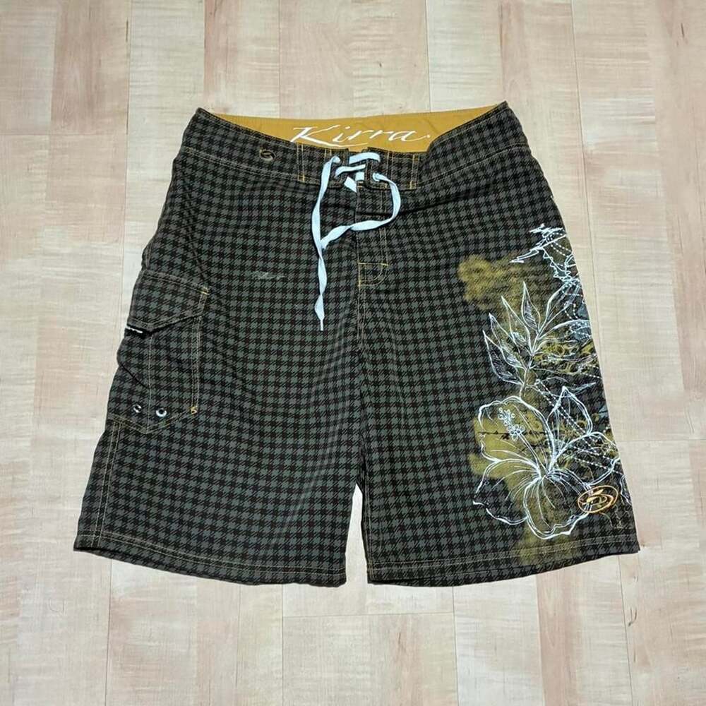 Vintage Kirra Y2K Houndstooth Floral Board Shorts